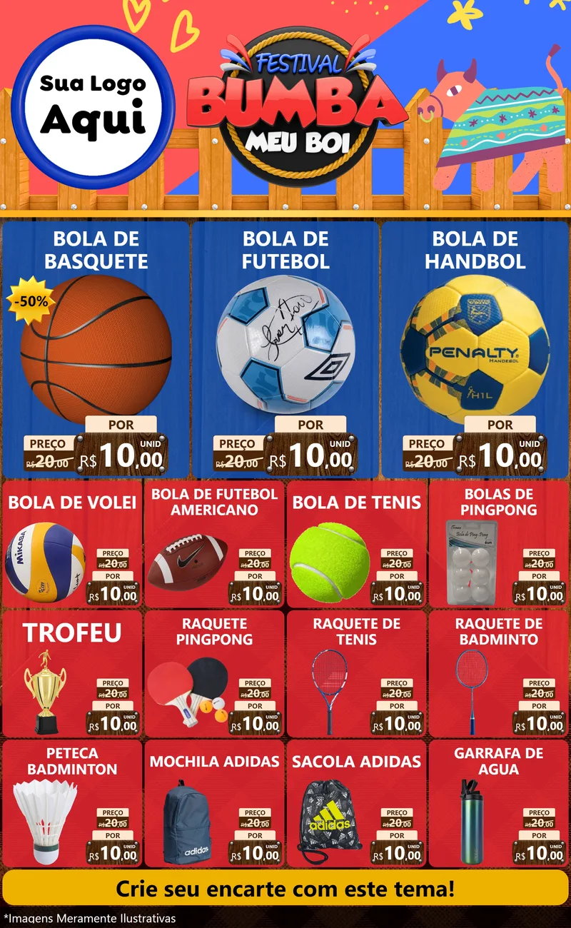 Modelo de Encarte para Encarte Grande com o tema Festival Bumba Meu Boi para Artigos Esportivos