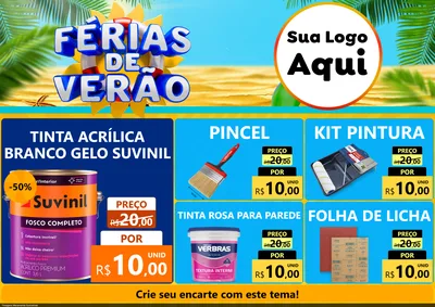 Modelo de Encarte para Encarte A4 Horizontal com o tema Férias de Verão para Tintas e Ferramentas