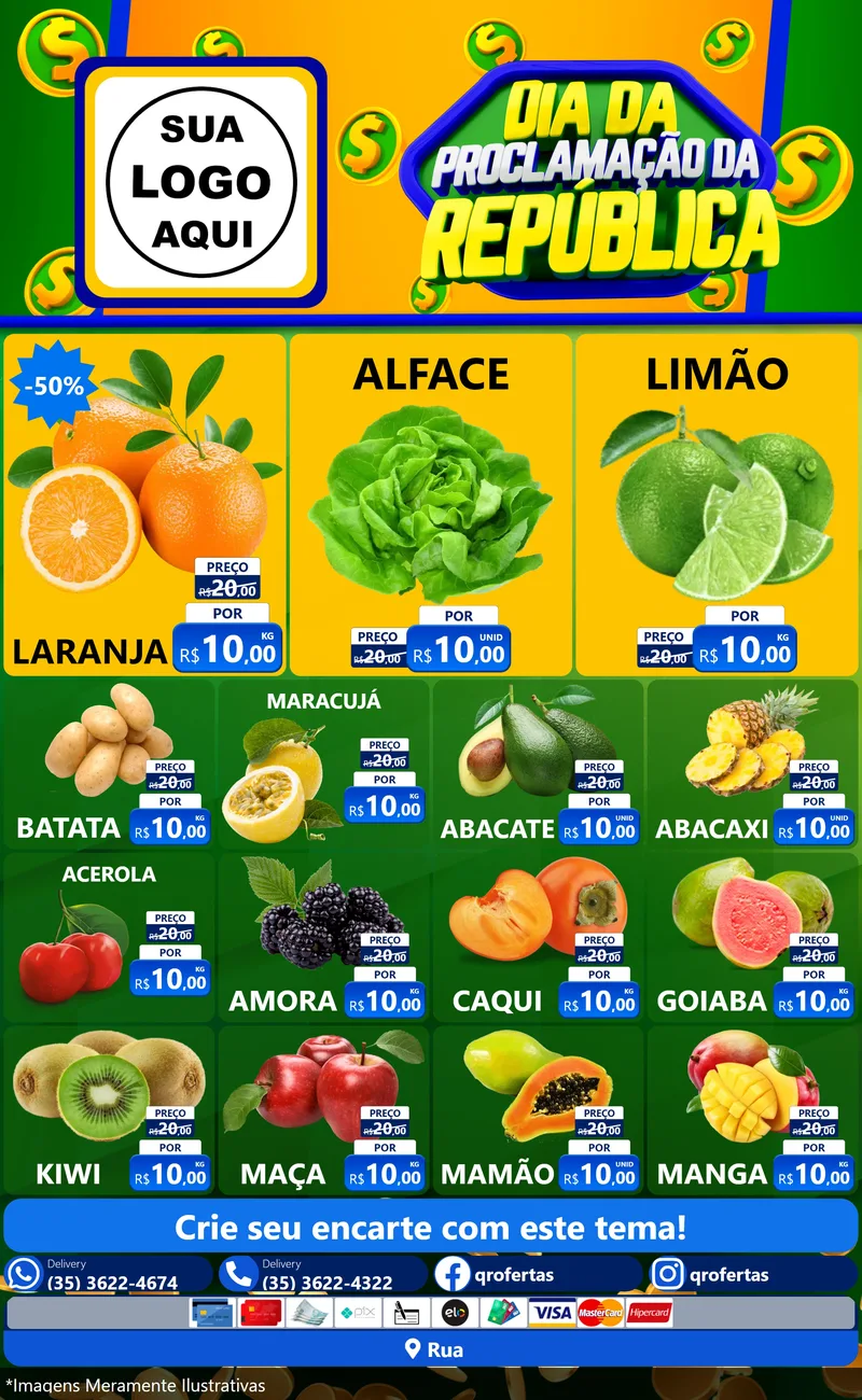 Modelo de Encarte para Encarte Grande com o tema Dia Da Proclamação da República para Hortifrúti