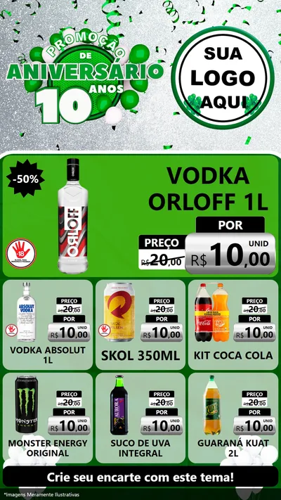 Modelo de Rede Social para Stories com o tema Promoção de Aniversário - 10 Anos para Distribuidora de bebidas