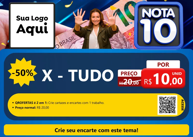 Modelo de Cartaz para Cartaz A4 Horizontal com o tema Nota 10 para Hamburgueria