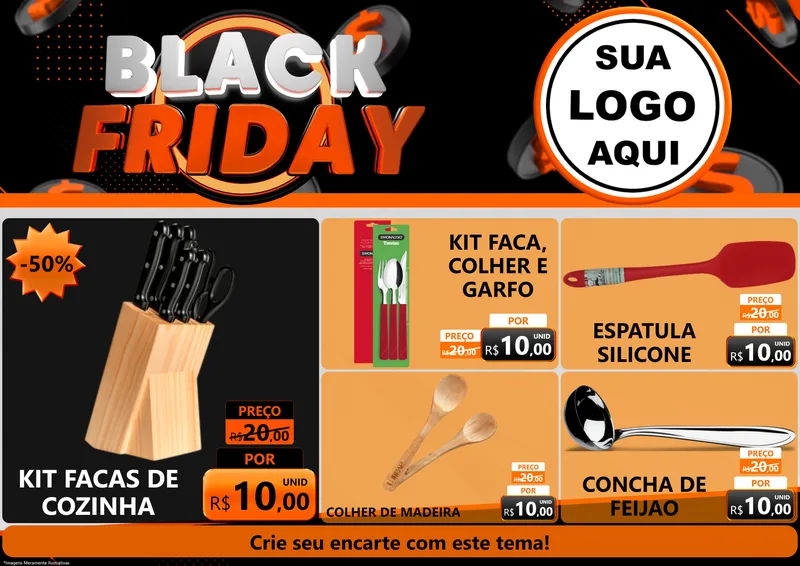 Modelo de Encarte para Encarte A4 Horizontal com o tema Black Friday para Utilidades Domésticas