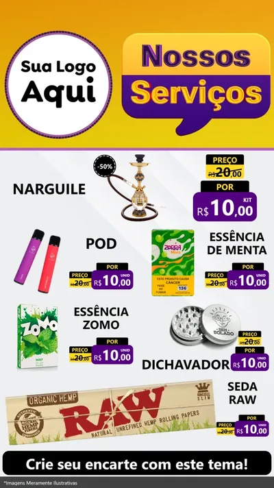 Modelo de TV para TV Vertical com o tema Nossos Serviços para Tabacaria