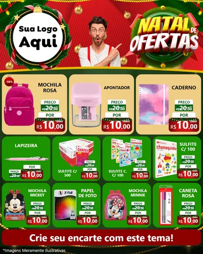 Modelo de Rede Social para Feed Instagram com o tema Natal de Ofertas para Papelaria