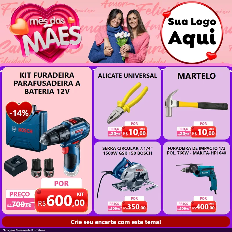 Modelo de Rede Social para Feed Facebook com o tema Mês Das Mães para Maquinas e Ferramentas