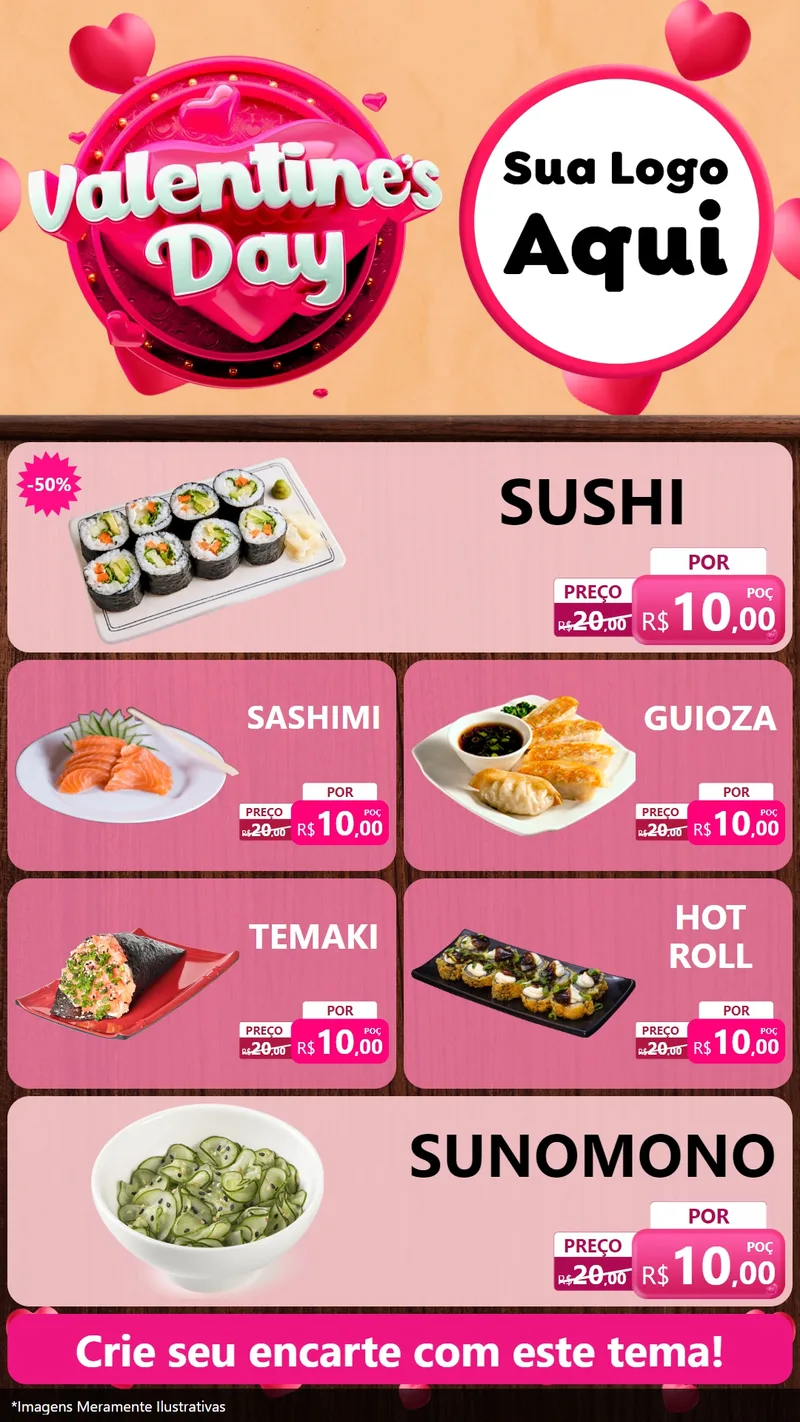 Modelo de TV para TV Vertical com o tema Valentine's Day para Comida japonesa