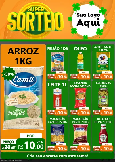 Modelo de Encarte para Encarte A4 Vertical com o tema Super Sorteio para Supermercado