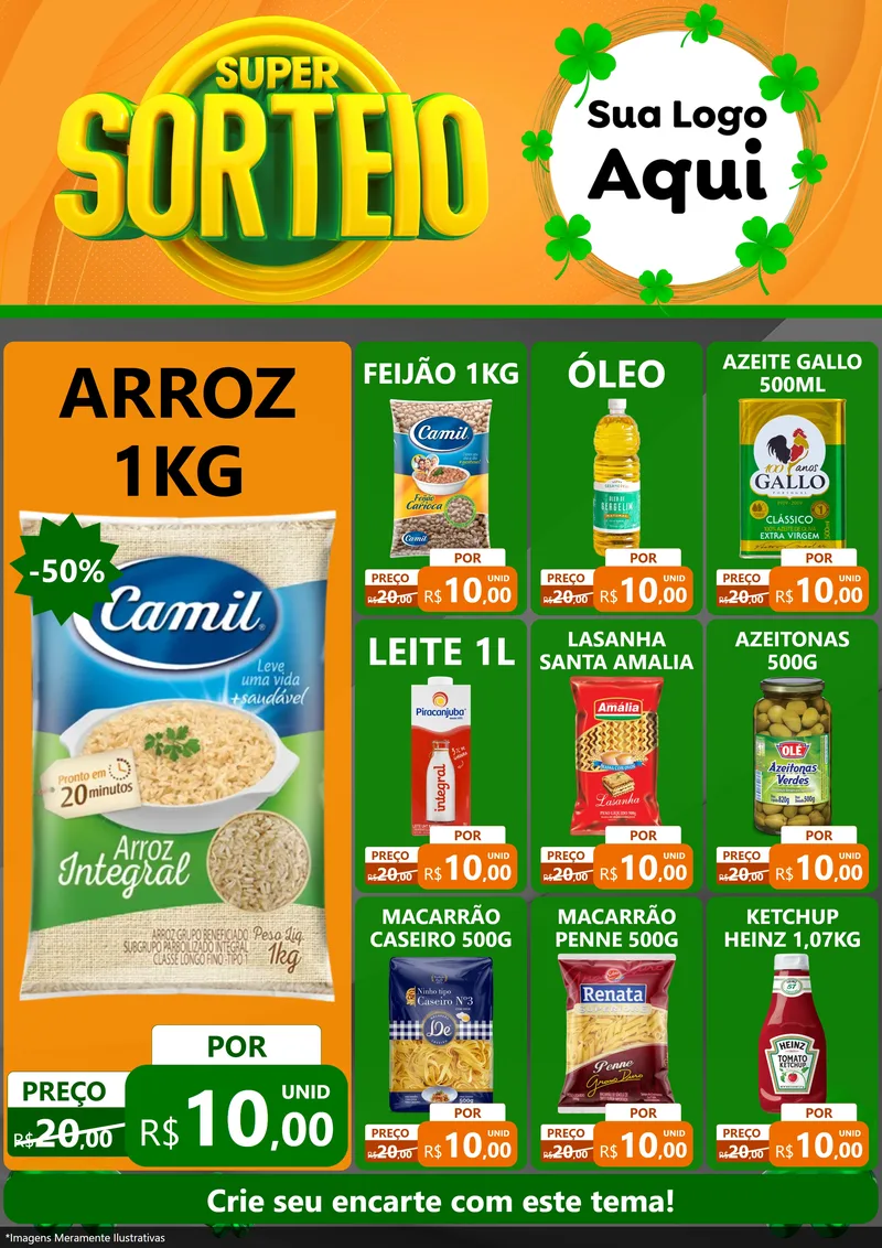 Modelo de Encarte para Encarte A4 Vertical com o tema Super Sorteio para Supermercado