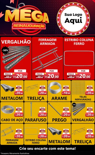Modelo de Encarte para Encarte Grande com o tema Mega Reinauguração para Ferragens