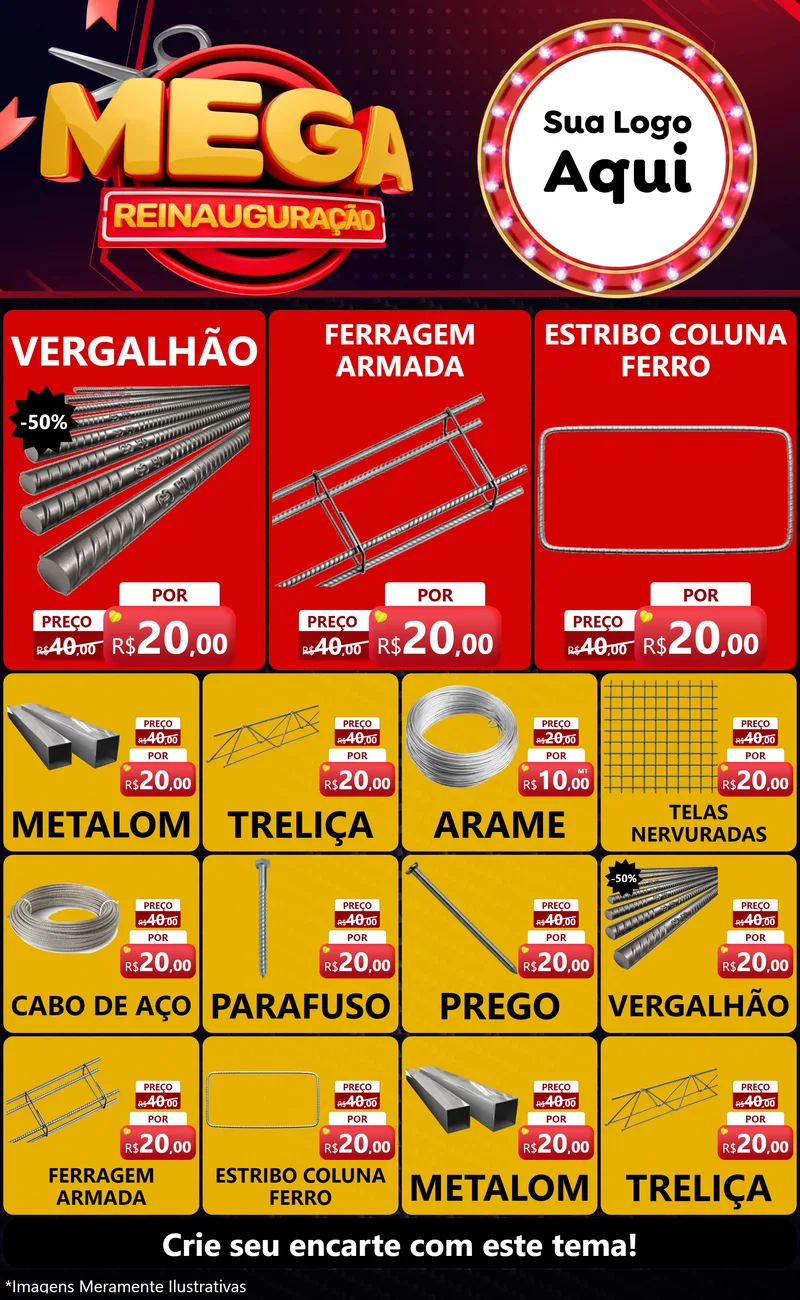 Modelo de Encarte para Encarte Grande com o tema Mega Reinauguração para Ferragens