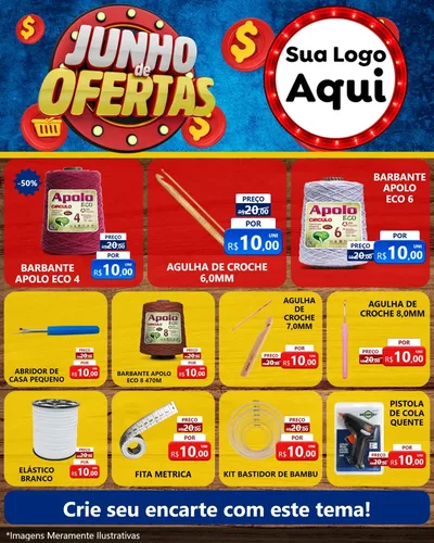 Modelo de Rede Social para Feed Instagram com o tema Junho de Ofertas para Armarinho e Aviamentos
