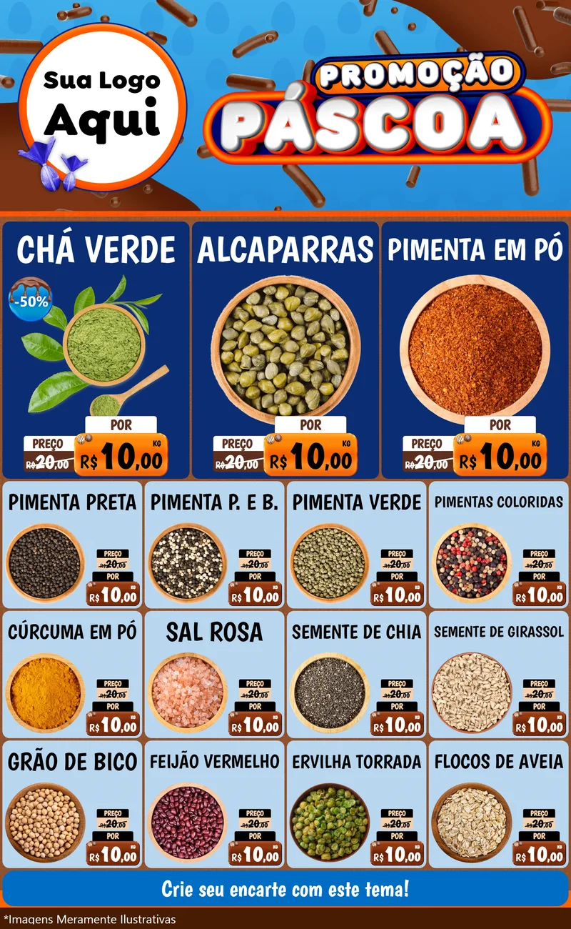 Modelo de Encarte para Encarte Grande com o tema Promoção Páscoa para Produtos Naturais