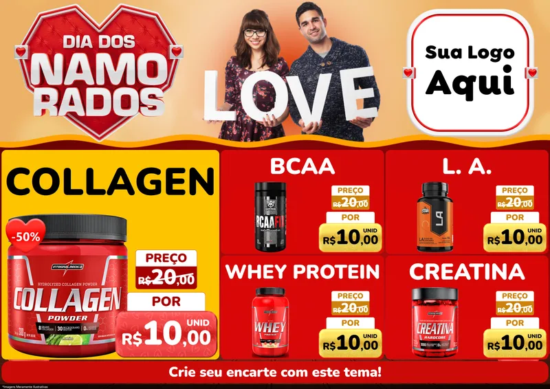 Modelo de Encarte para Encarte A4 Horizontal com o tema Dia dos Namorados para Suplementos alimentares