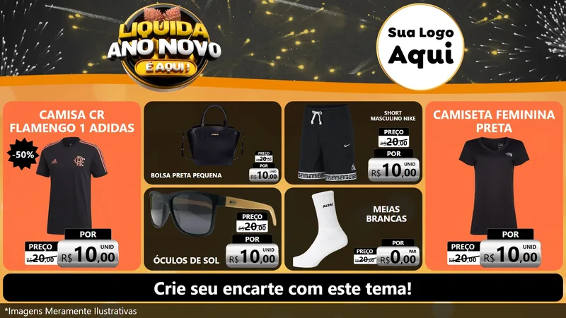 Modelo de TV para TV Horizontal com o tema Liquida Ano Novo É Aqui! para Roupas e acessórios