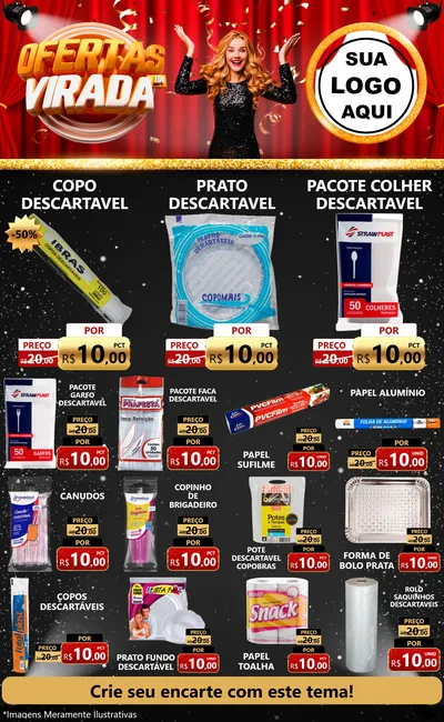Modelo de Encarte para Encarte Grande com o tema Ofertas da Virada para Embalagens