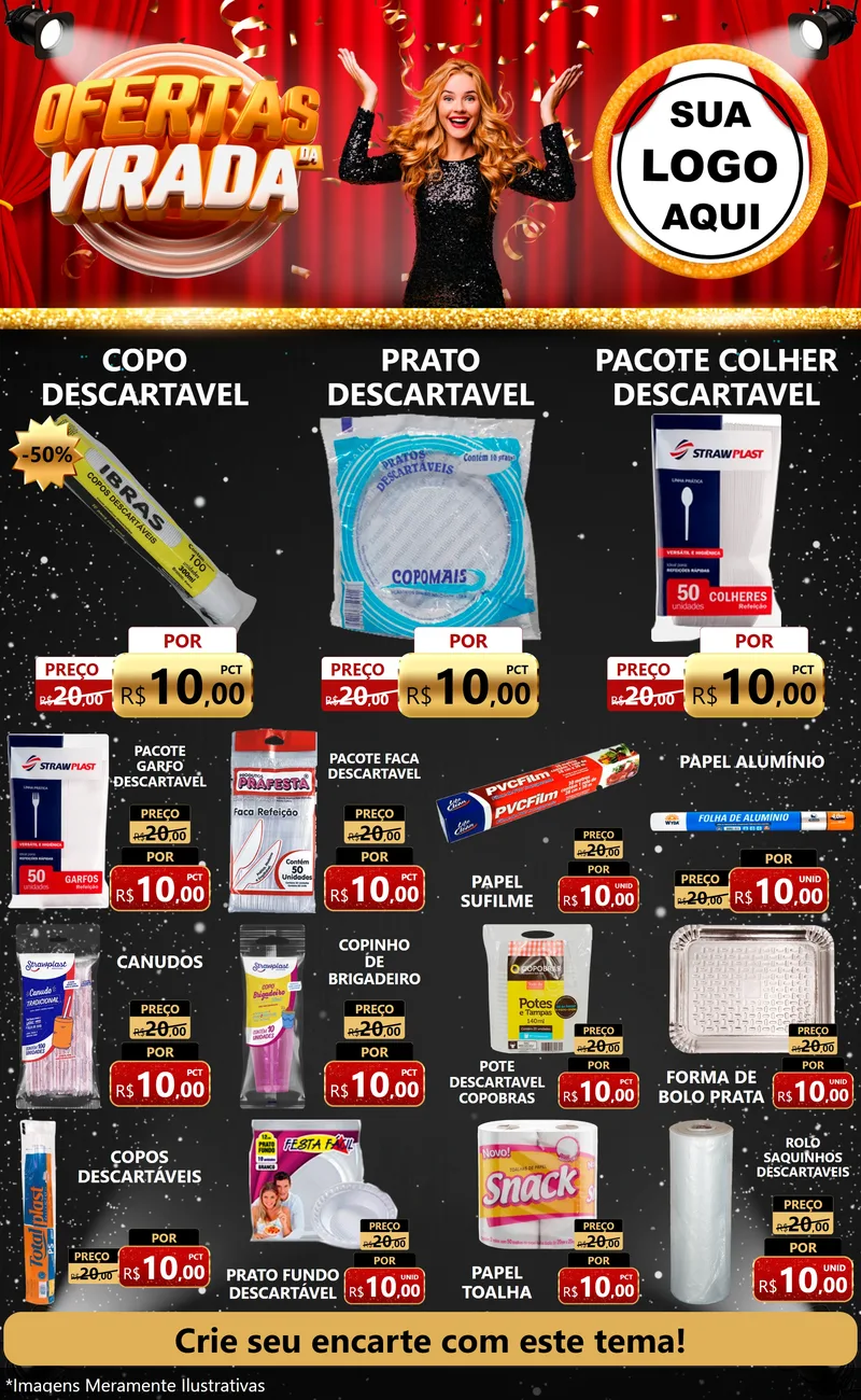 Modelo de Encarte para Encarte Grande com o tema Ofertas da Virada para Embalagens