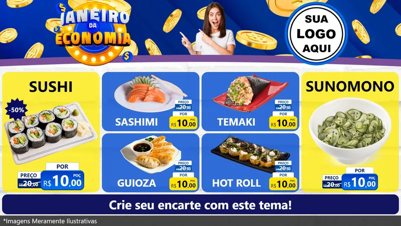 Modelo de TV para TV Horizontal com o tema Janeiro da Economia para Comida japonesa