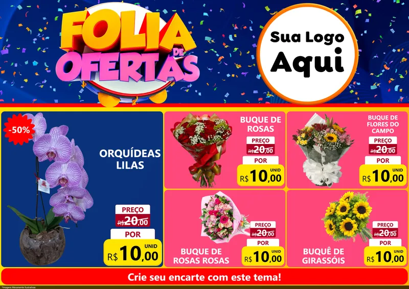 Modelo de Encarte para Encarte A4 Horizontal com o tema Folia de Ofertas para Floricultura e jardim