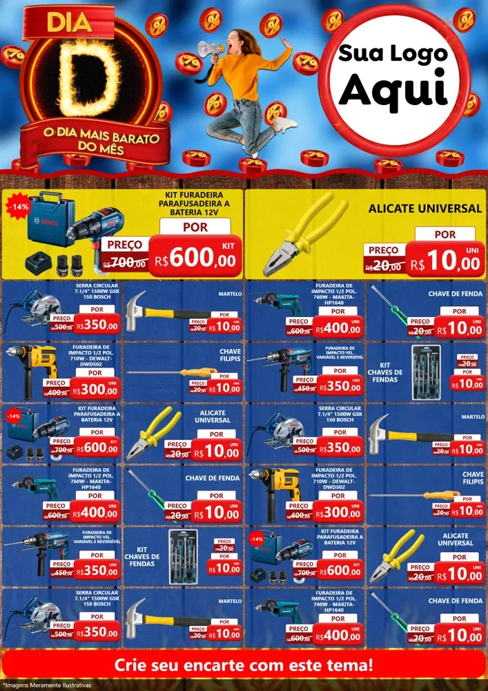Modelo de Encarte para Encarte A4 Vertical com o tema Dia D - O Dia Mais Barato Do Mês para Maquinas e Ferramentas