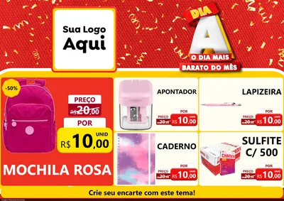 Modelo de Encarte para Encarte A4 Horizontal com o tema Dia A o Dia Mais Barato do Mês para Papelaria