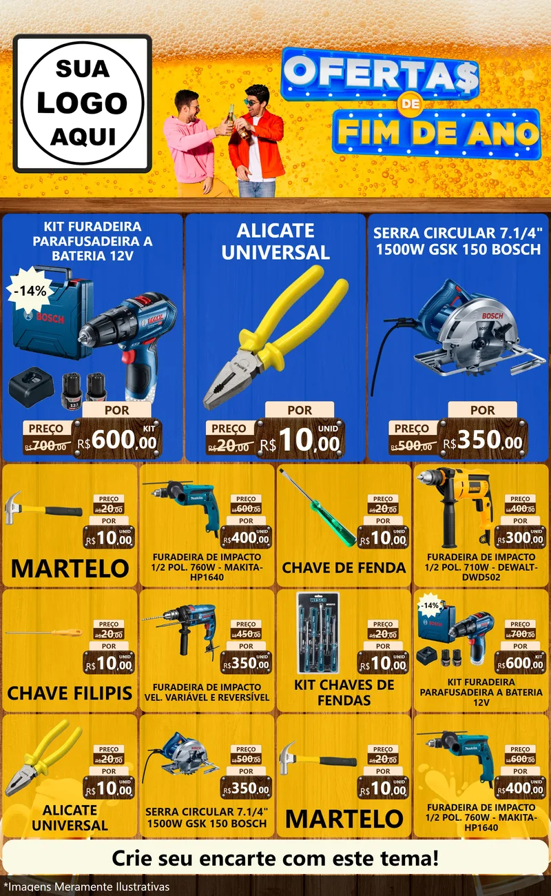 Modelo de Encarte para Encarte Grande com o tema Ofertas de Fim de Ano para Maquinas e Ferramentas