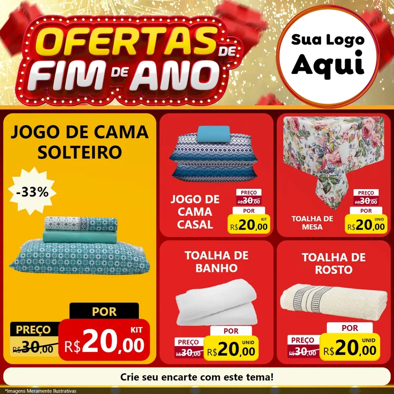 Modelo de Rede Social para Feed Facebook com o tema Ofertas de Fim de Ano para Cama, Mesa e Banho