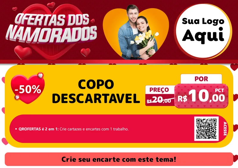 Modelo de Cartaz para Cartaz A4 Horizontal com o tema Ofertas Dos Namorados para Embalagens