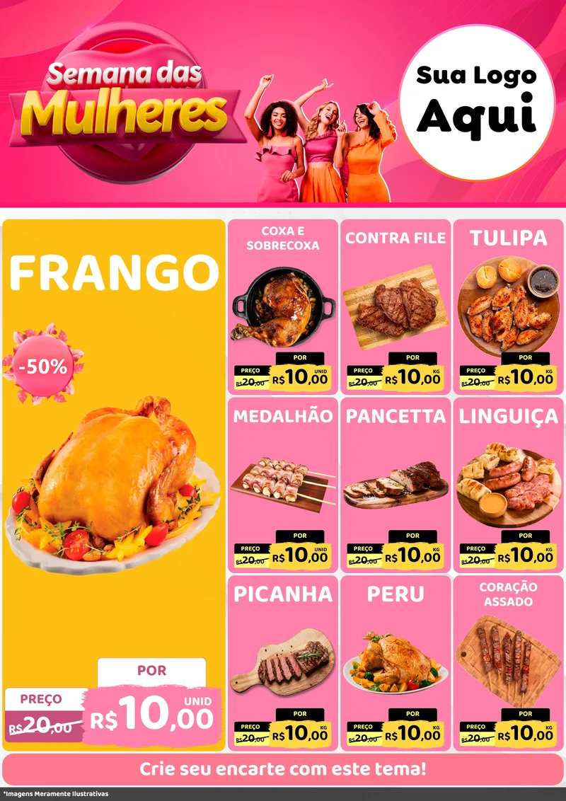 Modelo de Encarte para Encarte A4 Vertical com o tema Semana das Mulheres para Assados