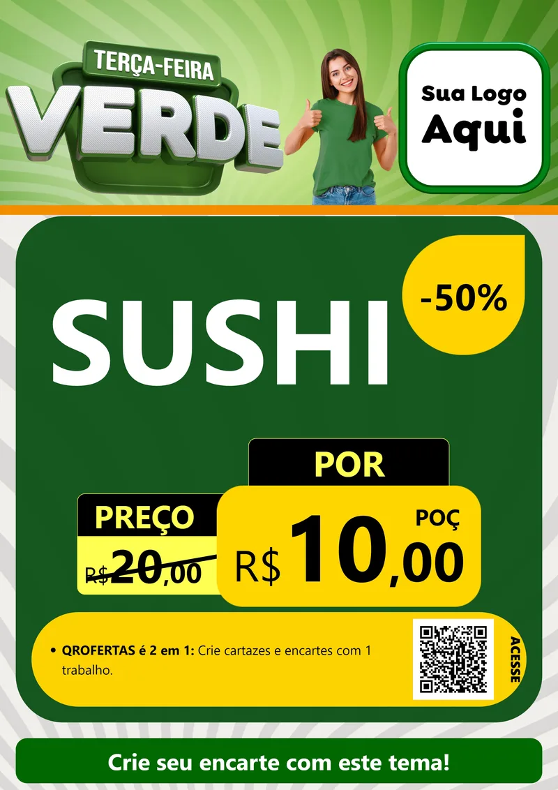 Modelo de Cartaz para Cartaz A4 Vertical com o tema Terça - Feira Verde para Comida japonesa