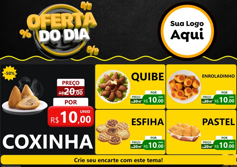 Modelo de Encarte para Encarte A4 Horizontal com o tema Oferta Do Dia para Salgadaria