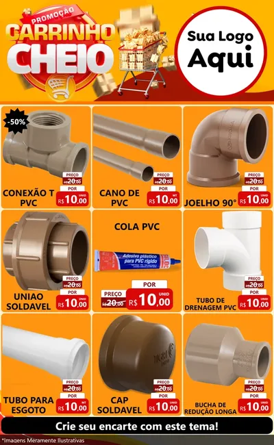 Modelo de Encarte para Encarte Grande com o tema Promoção carrinho cheio para Tubos e conexões