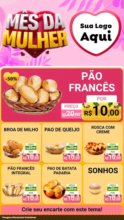 Modelo de Rede Social para Stories com o tema Mês da Mulher para Padaria