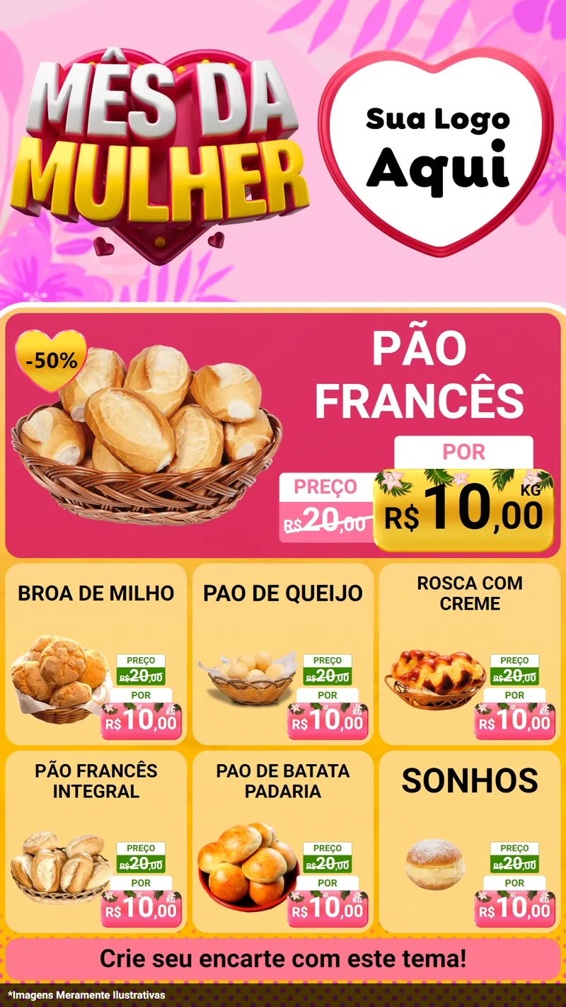 Modelo de Rede Social para Stories com o tema Mês da Mulher para Padaria