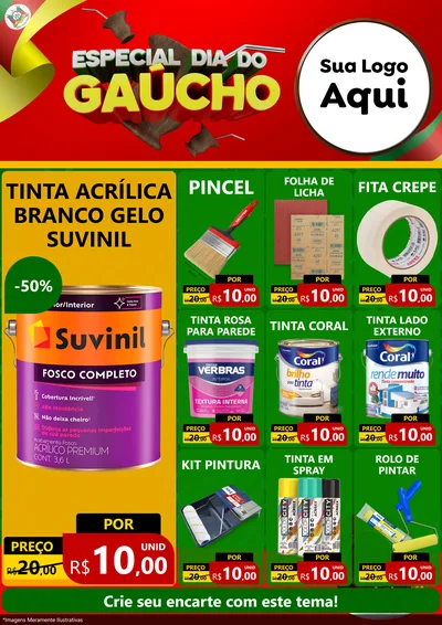 Modelo de Encarte para Encarte A4 Vertical com o tema Especial Dia do Gaúcho para Tintas e Ferramentas