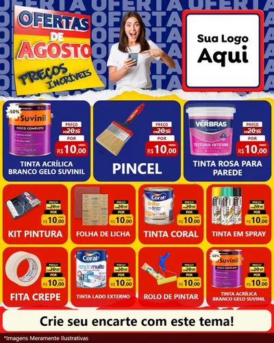 Modelo de Rede Social para Feed Instagram com o tema Ofertas de Agosto - Preços Incríveis para Tintas e Ferramentas