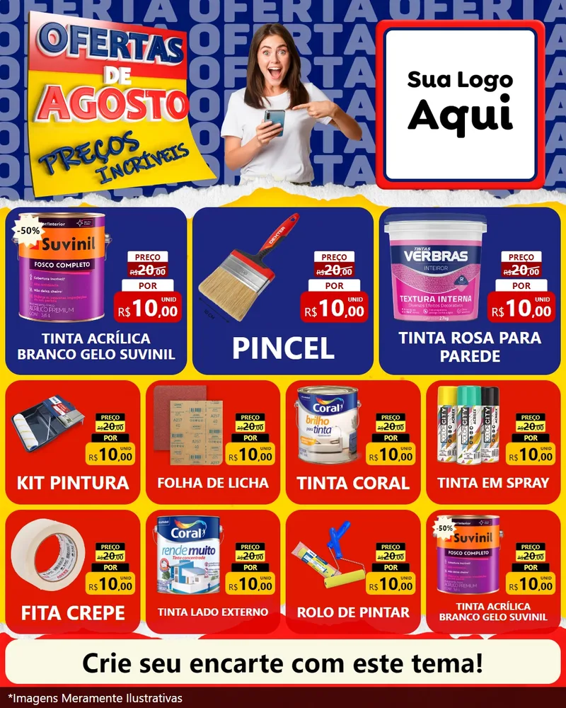 Modelo de Rede Social para Feed Instagram com o tema Ofertas de Agosto - Preços Incríveis para Tintas e Ferramentas