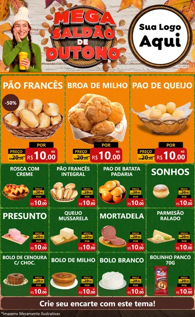 Modelo de Encarte para Encarte Grande com o tema Mega Saldão de Outono para Padaria