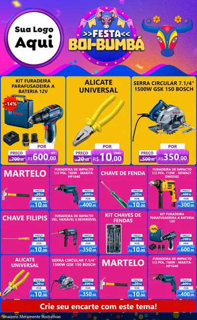 Modelo de Encarte para Encarte Grande com o tema Festa Boi-Bumbá para Maquinas e Ferramentas