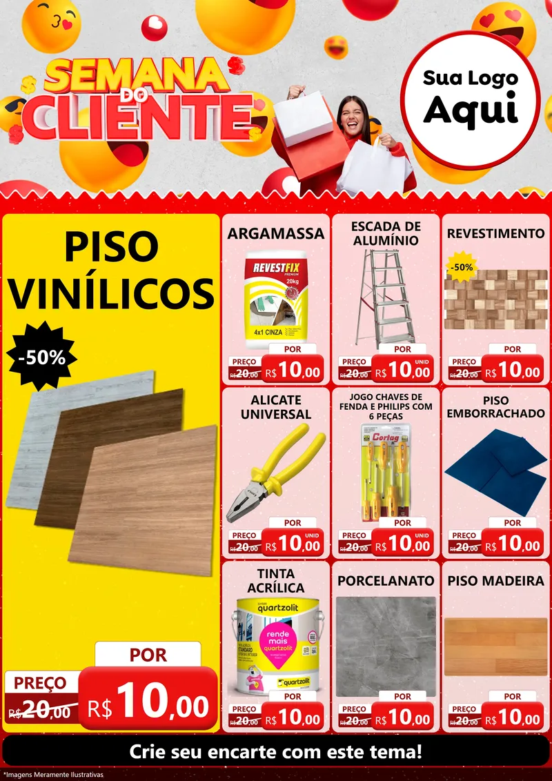 Modelo de Encarte para Encarte A4 Vertical com o tema Semana do Cliente para Material para Construção