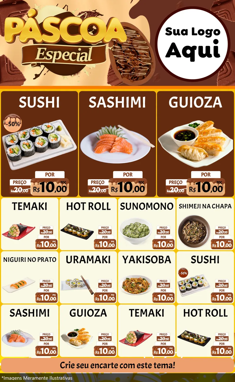 Modelo de Encarte para Encarte Grande com o tema Páscoa Especial para Comida japonesa