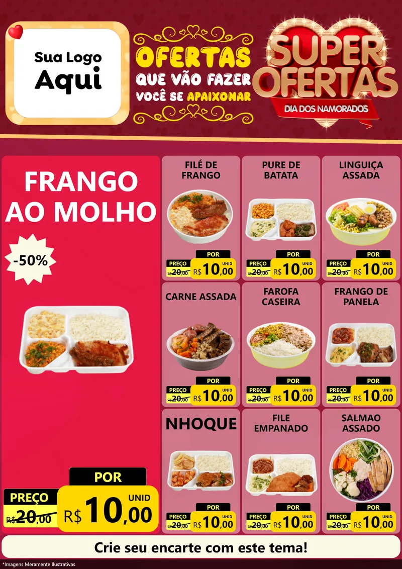 Modelo de Encarte para Encarte A4 Vertical com o tema Dia dos Namorados para Restaurante