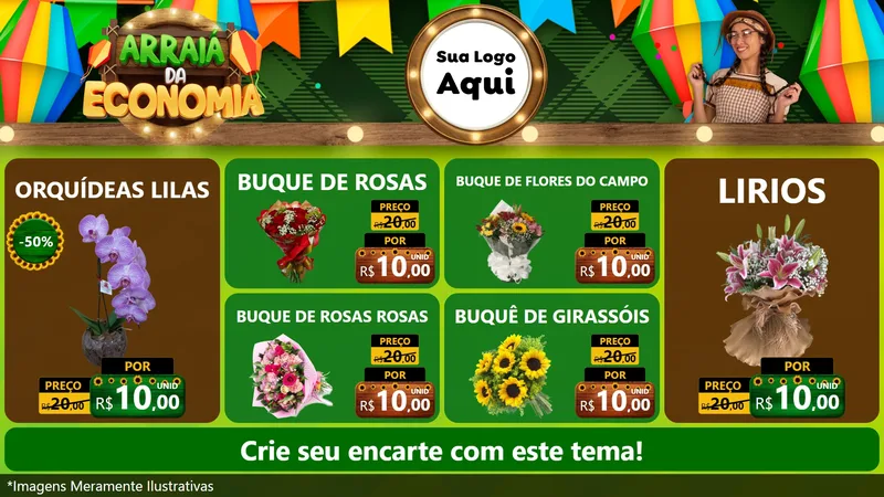Modelo de TV para TV Horizontal com o tema Arraiá de Economia para Floricultura e jardim