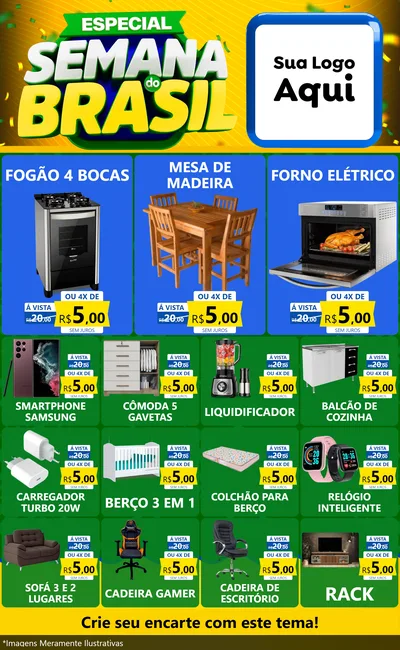 Modelo de Encarte para Encarte Grande com o tema Especial Semana do Brasil para Móveis e Eletro