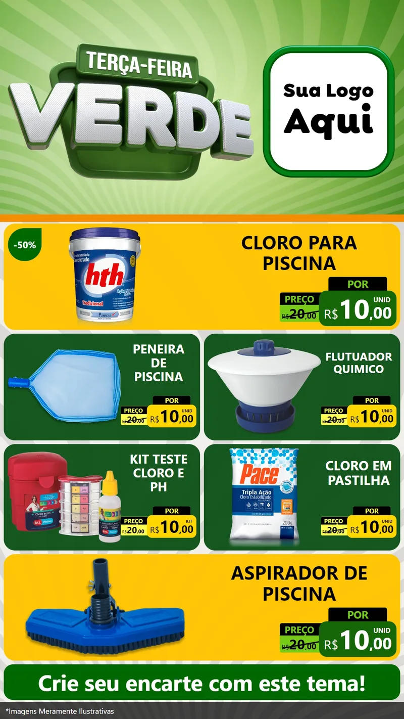 Modelo de TV para TV Vertical com o tema Terça - Feira Verde para Produtos para Piscina