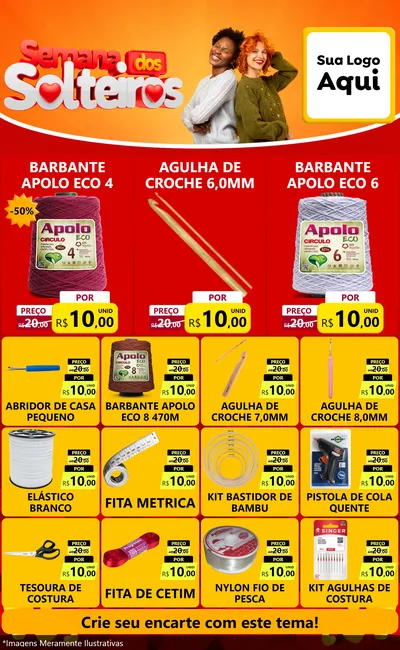 Modelo de Encarte para Encarte Grande com o tema Semana dos Solteiros para Armarinho e Aviamentos