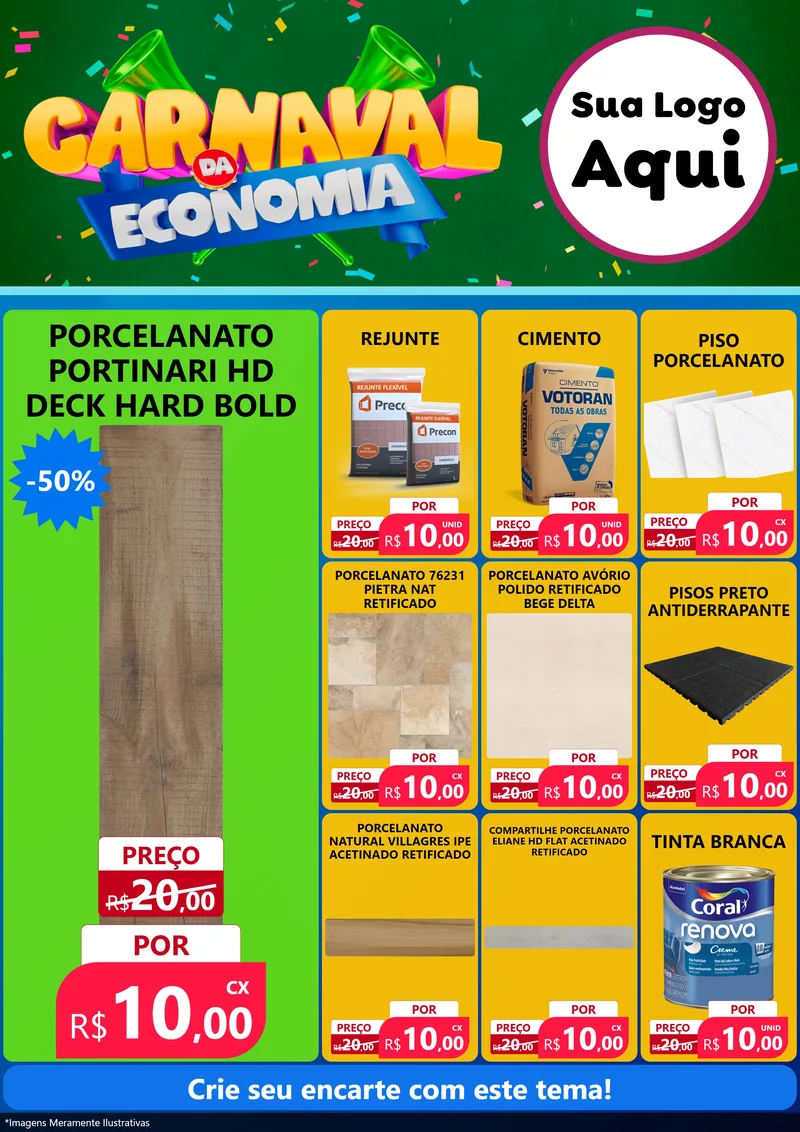 Modelo de Encarte para Encarte A4 Vertical com o tema Carnaval da Economia para Pisos e revestimentos
