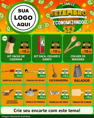 Modelo de Rede Social para Feed Instagram com o tema Comece Setembro Economizando para Utilidades Domésticas