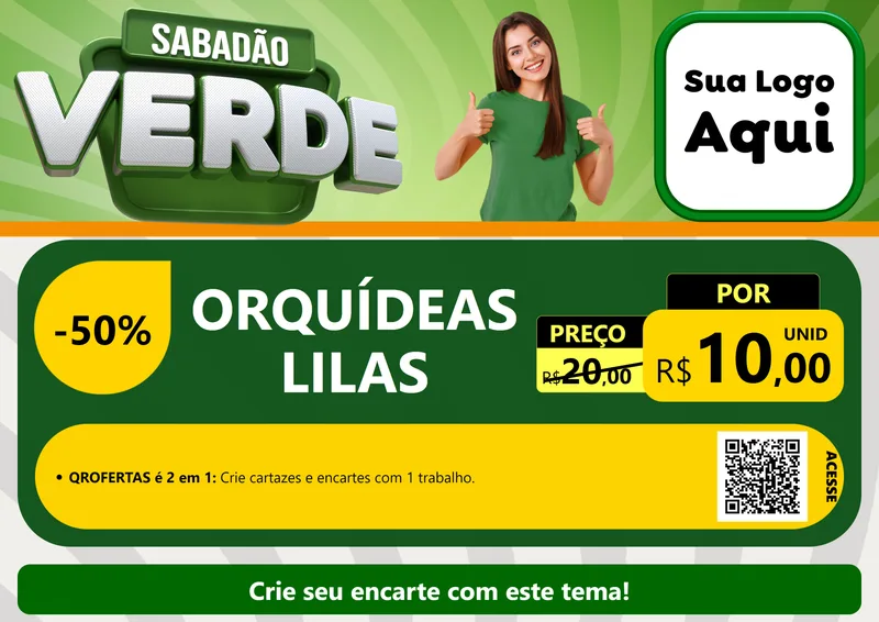 Modelo de Cartaz para Cartaz A4 Horizontal com o tema Sabadão Verde para Floricultura e jardim