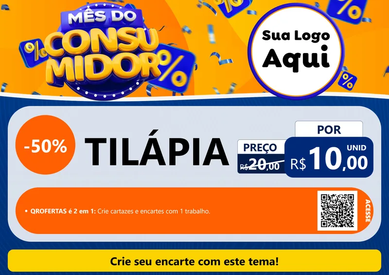 Modelo de Cartaz para Cartaz A4 Horizontal com o tema Mês do Consumidor para Peixaria