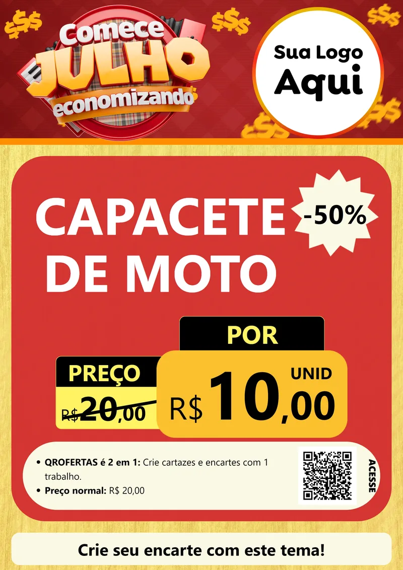 Modelo de Cartaz para Cartaz A4 Vertical com o tema Comece Julho Economizando para Moto peças